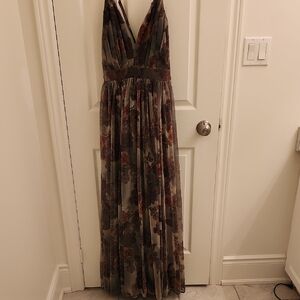 Le Chateau Floral Dress - Brown and Cream